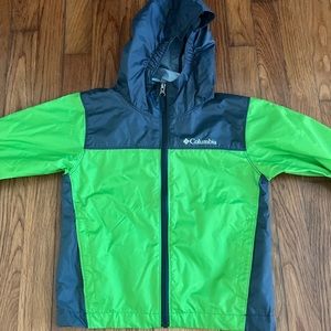 Columbia Kids Green and Gray Rain Jacket with Hood